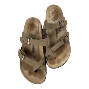 Cushionaire Womens Luna Double Buckle Strap Slip On Sandals Brown Leather 8.5M